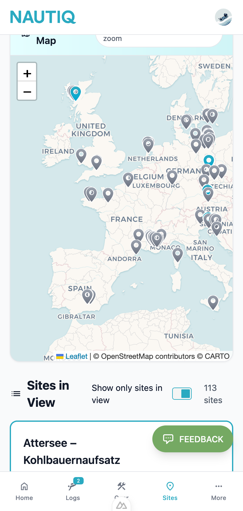 Dive Sites Interface